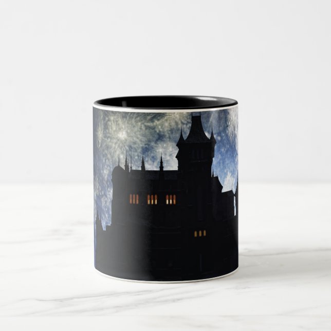 Fantasy castle during night Two-Tone coffee mug (Center)