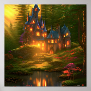 Fantasy Castle Enchanted Forest Art Poster