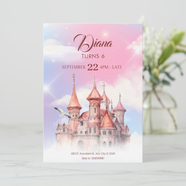 fantasy castle fairytale birthday invitation (Standing Front)