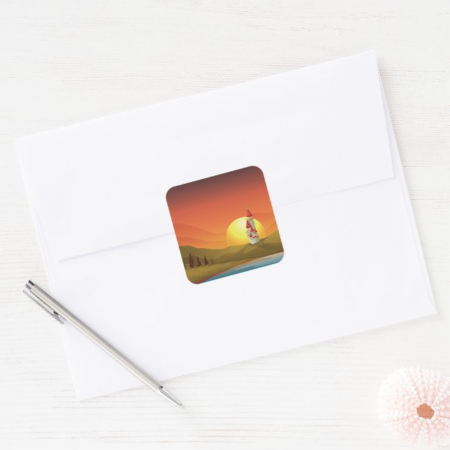 Fantasy Castle Sunset Landscape Square Sticker (Creator Uploaded)