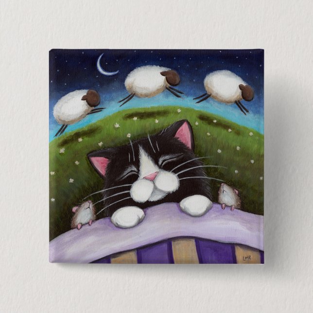 Fantasy Cat and Mouse Art 2 Inch Square Button (Front)
