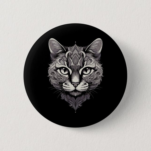Fantasy Cat Mandala Art Mystical Oriental Style Fe 2 Inch Round Button (Front)