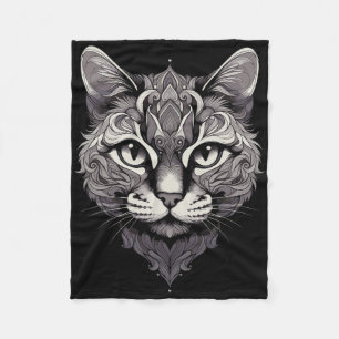 Fantasy Cat Mandala Art Mystical Oriental Style Fe Fleece Blanket
