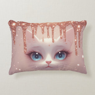 Fantasy Cat With Rose Gold Dripping Accent Pillow