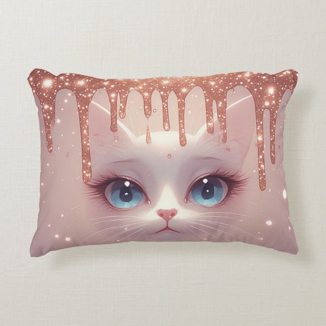 Fantasy Cat With Rose Gold Dripping Accent Pillow (Front)