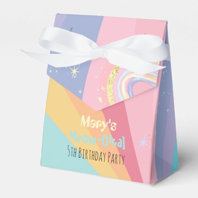 Fantasy Caticorn Meow-Gical rainbow Birthday  Favor Box (Front Side)