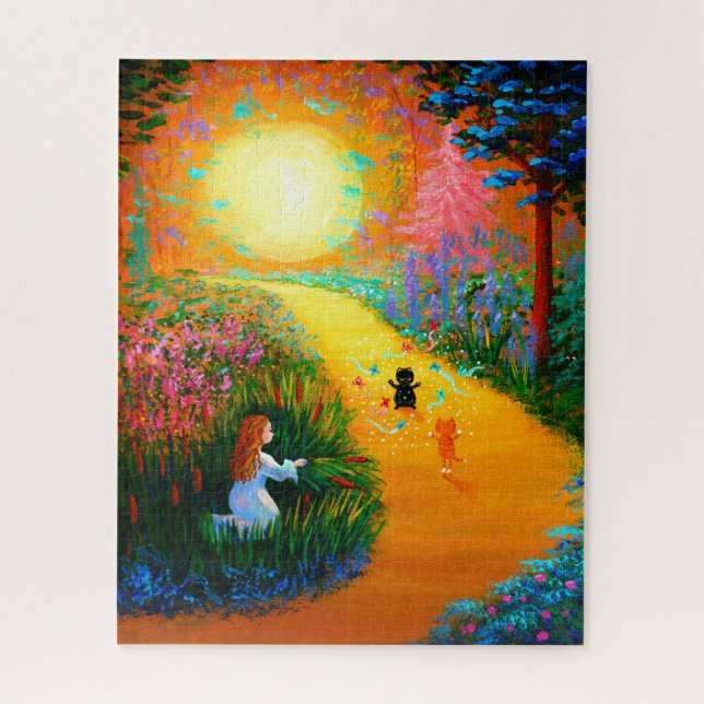 Fantasy Cats Butterflies Moon Jigsaw Puzzle (Vertical)