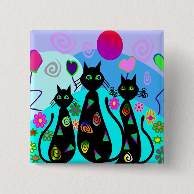 "Fantasy Cats of Summer" 2 Inch Square Button (Front)