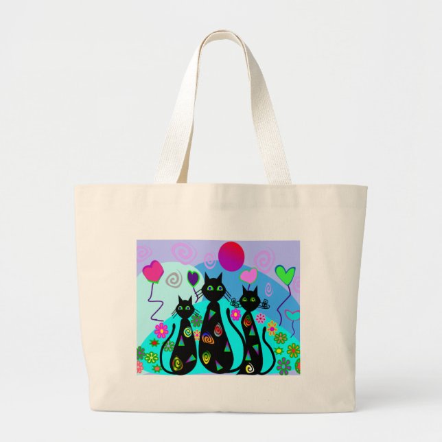 "Fantasy Cats of Summer" Large Tote Bag (Front)