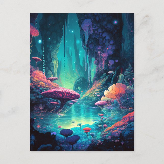 Fantasy Cave Grotto Colourful Surreal Postcard (Front)