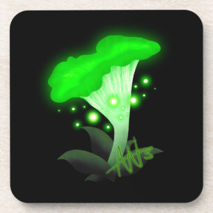 Fantasy Chanterelle Glowing Green Mushroom Coaster