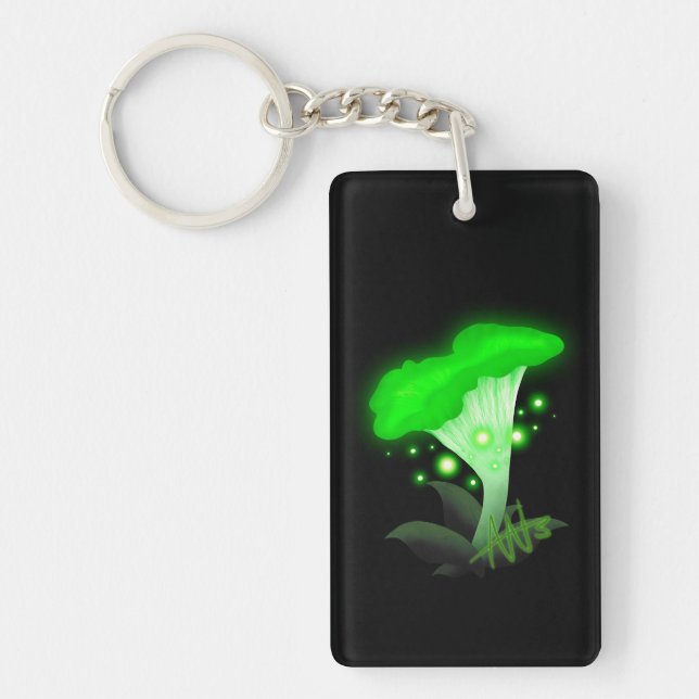 Fantasy Chanterelle Glowing Green Mushroom Keychain (Front)