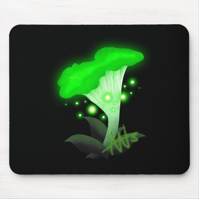 Fantasy Chanterelle Glowing Green Mushroom Mouse Pad (Front)