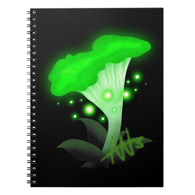 Fantasy Chanterelle Glowing Green Mushroom Notebook (Front)