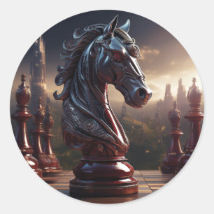 Fantasy Chess Scene - Knight Classic Round Sticker