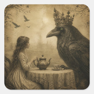 Fantasy Child and a Royal Raven Tea Party Square Sticker