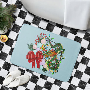 Fantasy Chinese Dragon Christmas Wreath Fantasy Bath Mat