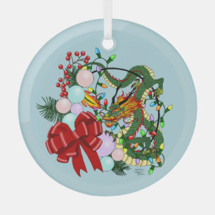 Fantasy Chinese Dragon Christmas Wreath Fantasy Glass Ornament