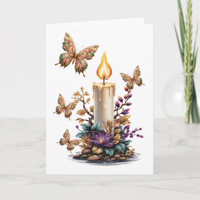 Fantasy christmas butterflies with candle  holiday card (Front)