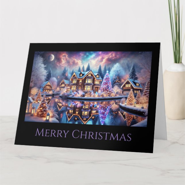 Fantasy Christmas Village by a Lake Card (Front)