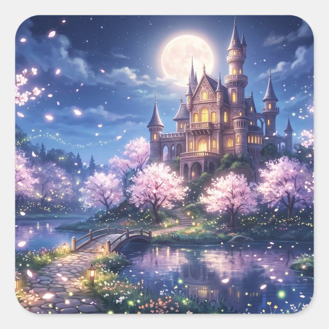 Fantasy City and Castle Square Sticker (Front)