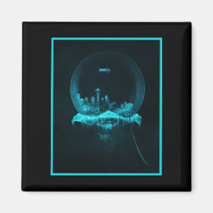 Fantasy City in a Snowglobe with a Blimp Magnet