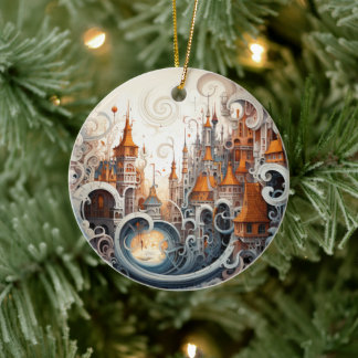 Fantasy City Stained Glass Ceramic Tree Decoration