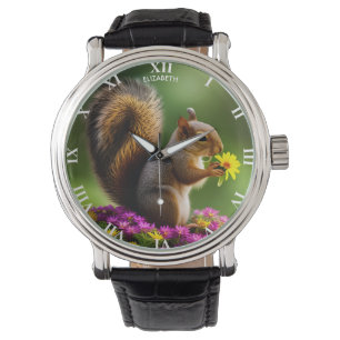 Fantasy Colourful Cute Squirrel With Flowers Watch