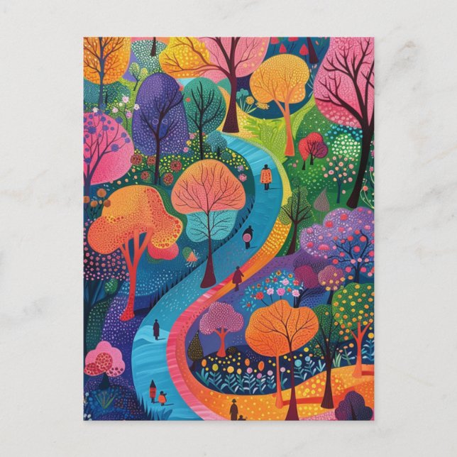 Fantasy Colourful Forest Path Postcard (Front)