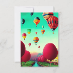 Fantasy colourful hot air balloons flying thank you card