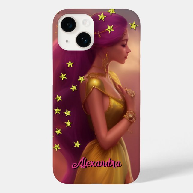 Fantasy Colourful Princess Girl pink gold stars 2 Case-Mate iPhone Case (Back)