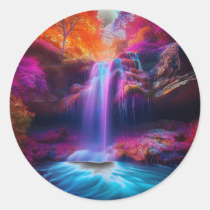 Fantasy Colourful Waterfall Classic Round Sticker