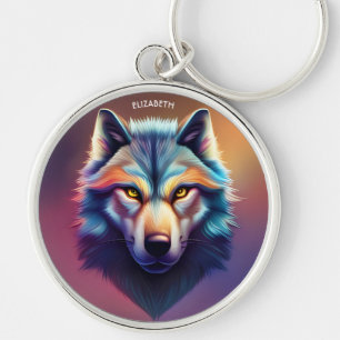 Fantasy Colourful Wolf Art Deco Style Keychain