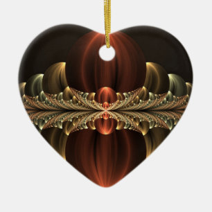 Fantasy Construction Shiny Abstract Fractal Heart Ceramic Ornament