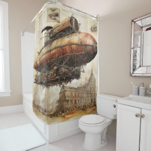 Fantasy Copper Airship Above a Magical City