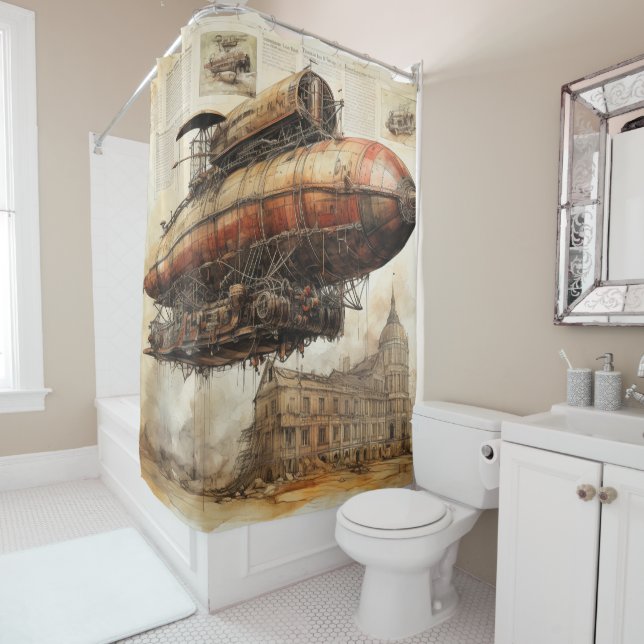 Fantasy Copper Airship Above a Magical City (In Situ)