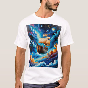 Fantasy Cosmic Ship Voyage T-Shirt for Dreamers
