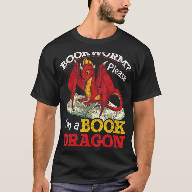 Fantasy Creature Reading Bookworm  Book Dragon T-Shirt (Front)