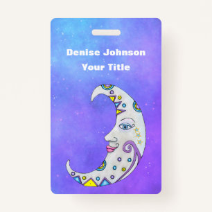 Fantasy Crescent Moon With Face Decorations Purple Badge