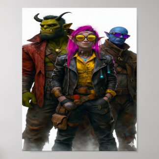 Fantasy Crew – Cyberpunk Orc, Elf & Mystic Warrior Poster