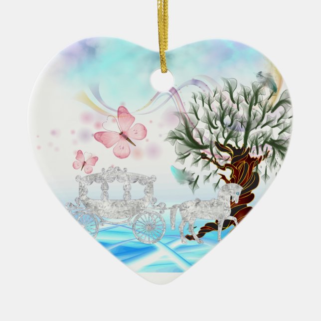 Fantasy Crystal Horse Carriage Ceramic Ornament (Front)