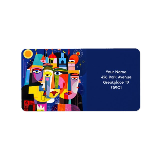 Fantasy Cute Abstract Faces Shapes Label (Front)