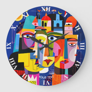 Fantasy Cute Abstract Faces Shapes Large Clock