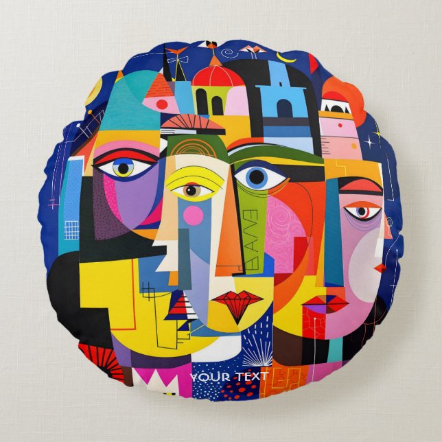 Fantasy Cute Abstract Faces Shapes Round Pillow (Front)