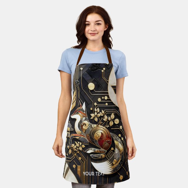 Fantasy Cute Abstract Fox Art Apron (Worn)