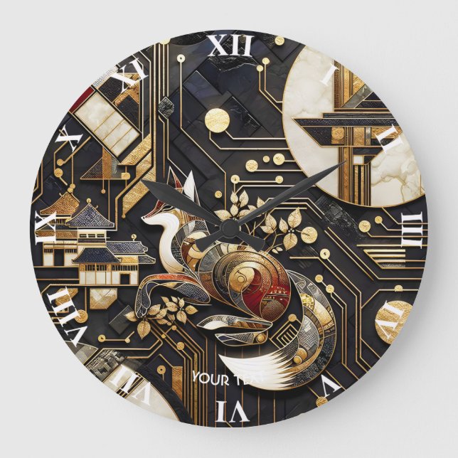 Fantasy Cute Abstract Fox Art Large Clock (Front)