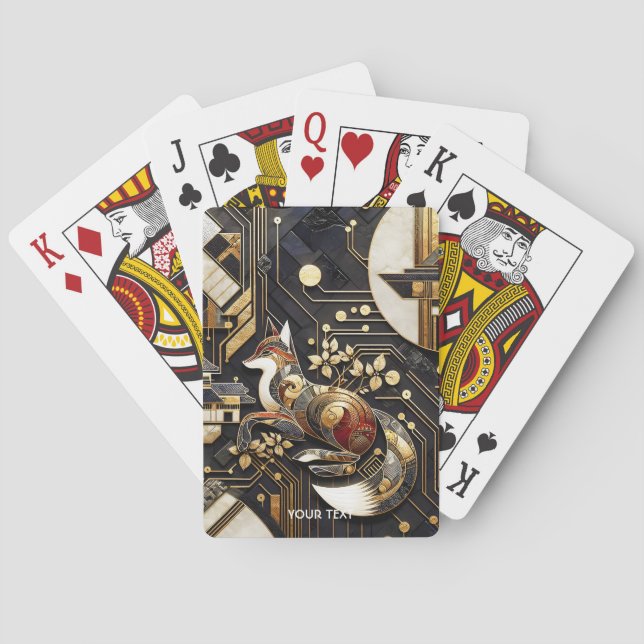 Fantasy Cute Abstract Fox Art Playing Cards (Back)