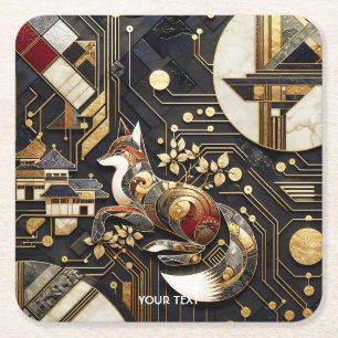 Fantasy Cute Abstract Fox Art Square Paper Coaster