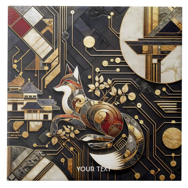 Fantasy Cute Abstract Fox Art Tile (Front)