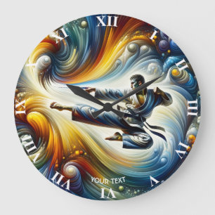 Fantasy Cute Abstract Karate Drawing Large Clock
